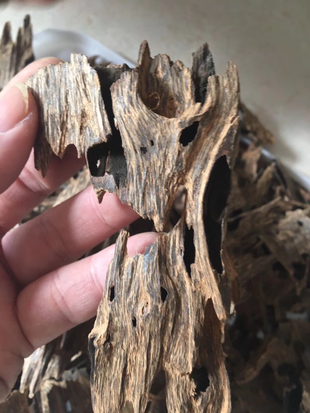 老料新工古代房梁门板料加工出的沉香倒架料蜜香味虫漏壳沉香碎料